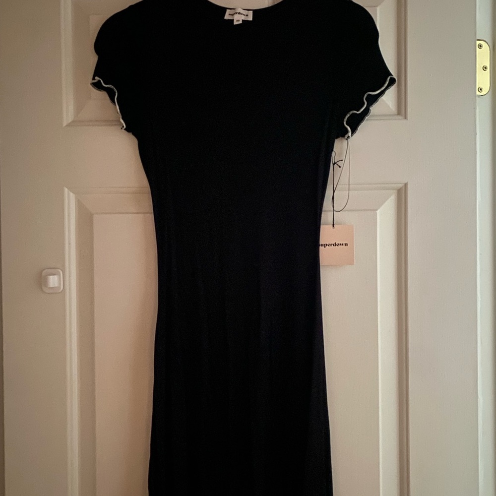 Superdown London Lettuce Trim Dress in Black and White